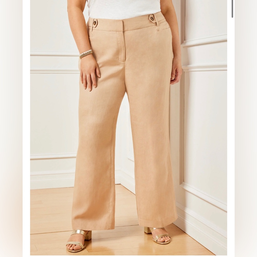 Talbots belted wide leg linen pants